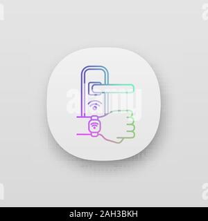 Serratura della porta aperta con NFC bracciale icona app. UI/UX interfaccia utente. Near Field Communication lucchetto. Braccialetto RFID. La tecnologia contactless. Web o mo Illustrazione Vettoriale