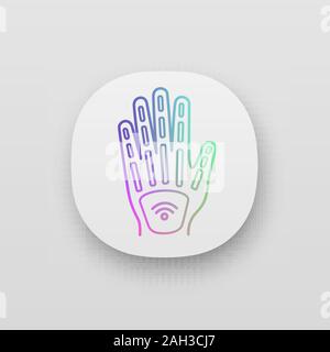 Microchip umana impianto in mano icona app. Impianto di NFC. Impiantato transponder RFID. UI/UX interfaccia utente. Web o applicazione mobile. Il vettore isolato il Illustrazione Vettoriale