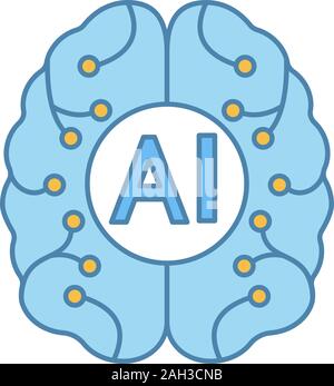 Intelligenza artificiale icona di colore. Cervello digitale. Neurotechnology. Ia. Isolato illustrazione vettoriale Illustrazione Vettoriale