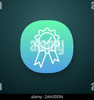 Premio medaglia icona app. Ricompensa. Scelta migliore medaglia. UI/UX interfaccia utente. Web o applicazione mobile. Certificata. Guarnizione con nastro e segno di spunta. Qualità Illustrazione Vettoriale