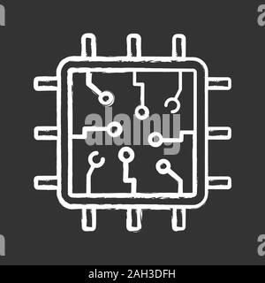 Chip icona chalk. Processore. Unità centrale di elaborazione. Intelligenza artificiale. Isolato illustrazione vettoriale Illustrazione Vettoriale