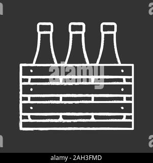 La birra caso chalk icona. Vino o bottiglie di champagne in casse di legno. Bottiglie di latte in una scatola di legno. Vettore isolato illustrazione della lavagna Illustrazione Vettoriale