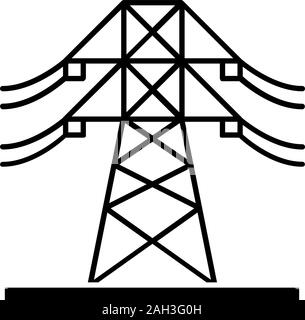 Alta tensione linea elettrica icona glyph. Adattatore Powerline. La potenza elettrica pilone. Torre di trasmissione. Simbolo di Silhouette. Lo spazio negativo. Vettore illustr isolato Illustrazione Vettoriale