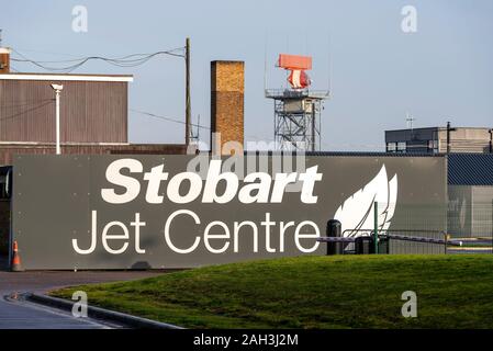 Cartello Stobart Jet Centre, London Southend Airport, Essex, Regno Unito. Servizio jet aziendale per viaggiatori d'affari. Servizi privati per jet Foto Stock