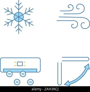 Aria condizionata colore set di icone. Il simbolo del fiocco di neve, flusso d'aria ionizzatore, condizionatore aria bocchette di ventilazione. Isolato illustrazioni vettoriali Illustrazione Vettoriale