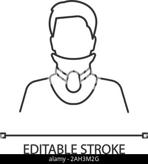 Collare cervicale icona lineare. Rinforzo del collo. Linea sottile illustrazione. Plastica medicale supporto cervicale. Collare ortopedico. Testa traumatiche e lesioni al collo. Ve Illustrazione Vettoriale