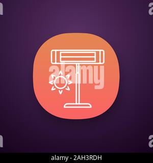 Riscaldatore a raggi infrarossi icona app. Il piedistallo riscaldatore elettrico. Elettrodomestico. IR lampada di riscaldamento. UI/UX interfaccia utente. Web o applicazione mobile. Vector isol Illustrazione Vettoriale