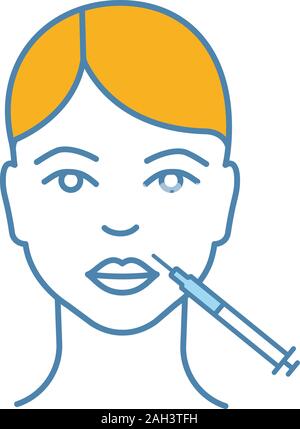 Labbra iniezione di neurotossina icona di colore. Anti-rughe iniezione. Labbra augmentation. Procedura di personalizzazione. Ringiovanimento del viso. La cosmetologia. Vettore isolato Illustrazione Vettoriale