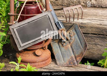 Lanterna tempesta con Blackboard Foto Stock