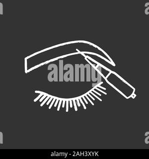 Sopracciglia Microblading chalk icona. Microblading strumento penna. Sopracciglia tatuaggio penna. Trucco Permanente. Sopracciglia sagomatura. Vettore isolato illustrazione della lavagna Illustrazione Vettoriale
