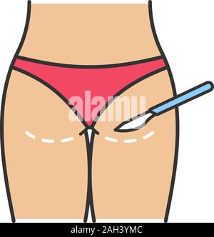Colore Gluteoplasty icona. Aumento del gluteo e liposuzione. Sollevamento del gluteo chirurgia. Chirurgia plastica. Isolato illustrazione vettoriale Illustrazione Vettoriale