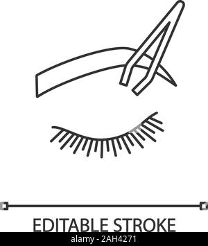 Le sopracciglia di sagomatura icona lineare. Linea sottile illustrazione. Correzione sopracciglia. Sopracciglia tweezing. Sopracciglia spiumatura. Pinzetta di cosmetici. Simbolo di contorno. Vettore è Illustrazione Vettoriale