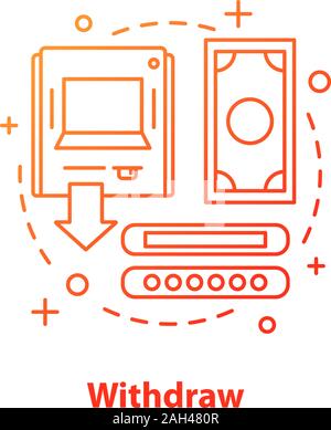 Ritirare il concetto di denaro icona. Idea ATM linea sottile illustrazione. Cash out. Macchina in contanti. Il vettore isolato disegno di contorno Illustrazione Vettoriale