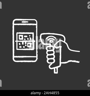 Il pagamento QR con codice di scansione dello scanner schermata telefono chalk icona. Wifi a 2D di un lettore di codici a barre. Wireless codice QR per la scansione di codici a barre. Palmare i codici a barre matrice sca Illustrazione Vettoriale