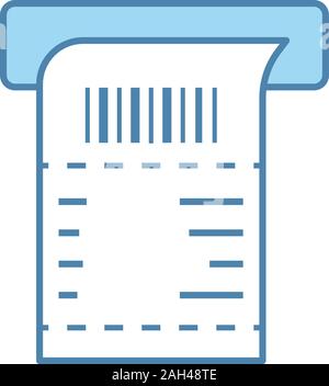 ATM ricevuta icona di colore. Il terminale di pagamento controllo carta. Bill. Ricevuta di vendita. Isolato illustrazione vettoriale Illustrazione Vettoriale