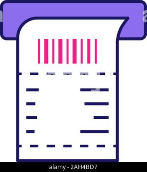 ATM ricevuta icona di colore. Il terminale di pagamento controllo carta. Bill. Ricevuta di vendita. Isolato illustrazione vettoriale Illustrazione Vettoriale