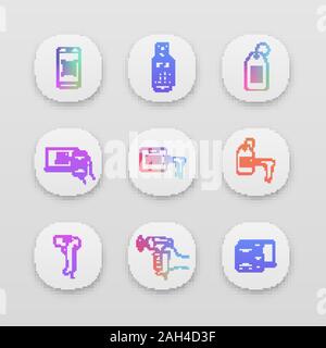 I codici a barre le icone delle app set. UI/UX interfaccia utente. Smartphone per la scansione di codici a barre app, carta ricevuta, hang tag, parcel codice a barre, il codice del dispositivo scanner, reader Illustrazione Vettoriale
