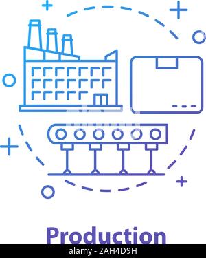 Il concetto di produzione e la relativa icona. La produzione. Settore industriale idea sottile linea illustrazione. Fabbrica. Il vettore isolato disegno di contorno Illustrazione Vettoriale