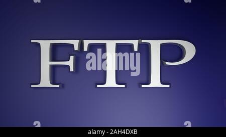 Chrome FTP scrivere su sfondo blu - 3D rendering immagine Foto Stock