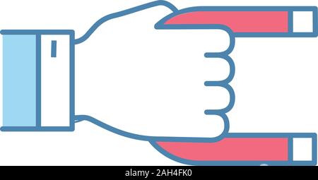 Il cliente strategia di attrazione icona di colore. I clienti di ritenzione. Campagna pubblicitaria. Mano che tiene il magnete. Marketing. Aumentare la partecipazione, involvemen Illustrazione Vettoriale