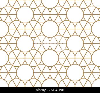 Modello senza soluzione di continuità sulla base di ornamento giapponese Kumiko.colore oro.spessore medio. Illustrazione Vettoriale