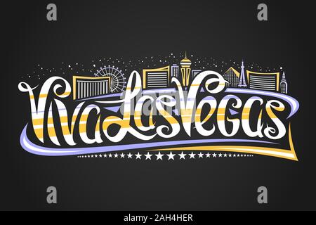 Il logo del vettore per Las Vegas, contorno decorativo illustrazione con abstract architettura la torre eiffel e la ruota panoramica Ferris, creative lettering - viva las veg Illustrazione Vettoriale