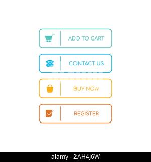 Pulsanti web design piatto. Web e ui applicazione colore icona pulsante per sito web moderno. I pulsanti impostati con diverse azioni. Icone vettoriali isolati su whi Illustrazione Vettoriale