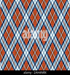 Rombo dettagliata illustrazione perfetta configurazione come un tartan plaid principalmente in blu e sfumature di colore arancione con apparente effetto trasparenza Illustrazione Vettoriale