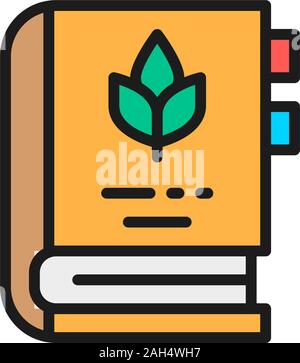 Enciclopedia delle piante officinali e aromatiche piatta linea colore icona. Illustrazione Vettoriale
