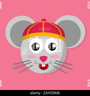 Mouse sorriso avatar indossando il tradizionale cappello cinese per il nuovo anno cinese concetto illustrazione vettoriale Illustrazione Vettoriale