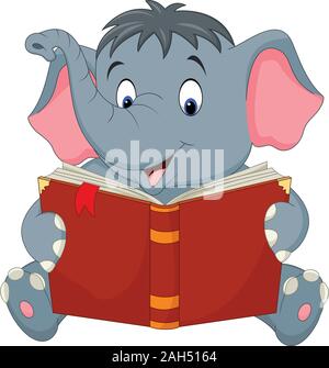 Cartoon elephant la lettura di un libro Illustrazione Vettoriale