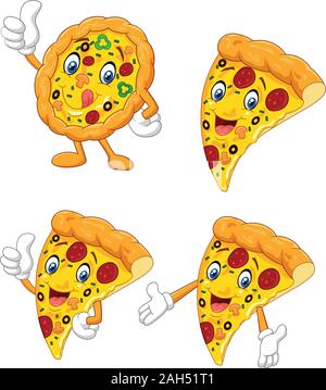 Cartoon divertenti pizza insieme di raccolta Illustrazione Vettoriale