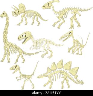 Cartoon dinosauri scheletro insieme di raccolta Illustrazione Vettoriale