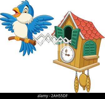 Orologio a cucù con blu cinguettio degli uccelli Illustrazione Vettoriale