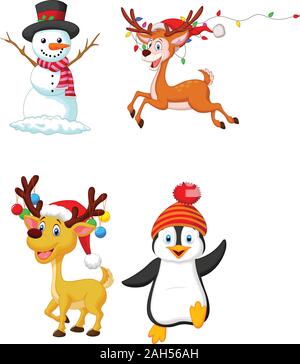 Cartoon Babbo Natale con molti animali insieme di raccolta Illustrazione Vettoriale