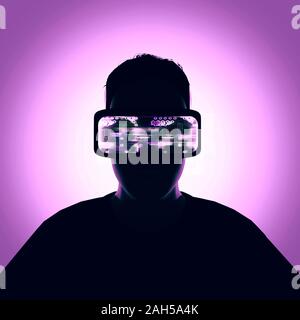 Uomo con la realtà virtuale auricolare. 3D render Foto Stock