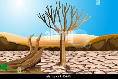 Paesaggio di alberi su suolo asciutto nel deserto Illustrazione Vettoriale