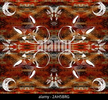 Fennec fox. Spirito animale. Luna, foglie. Simmetrica sfondo Texture Foto Stock