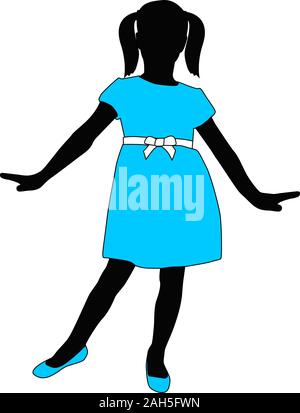 Il Toddler ragazza in vestito blu in posa. Silhouette Illustrazione Vettoriale