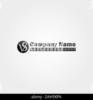 Lettera alfabetica VS Logo Design Template, arrotondato, ellisse Concetto di logo, semplice e pulita, nero iniziale Lettermark Illustrazione Vettoriale