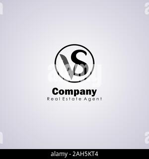 Lettera alfabetica VS Logo Design Template, ellisse Concetto di logo, semplice e pulita, nero iniziale Lettermark Illustrazione Vettoriale