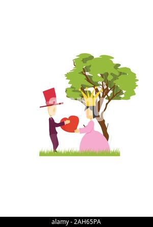 Uomo di accattonaggio una donna per amore dando un grande cuore. - Illustrazione Vettoriale Illustrazione Vettoriale
