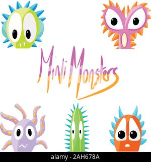 Raccolta di Mini Monster fittizio personaggi immaginari Cartoon vettori di illustrazione Illustrazione Vettoriale