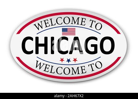 Badge, etichetta o timbro con Chicago, illustrazione vettoriale Illustrazione Vettoriale