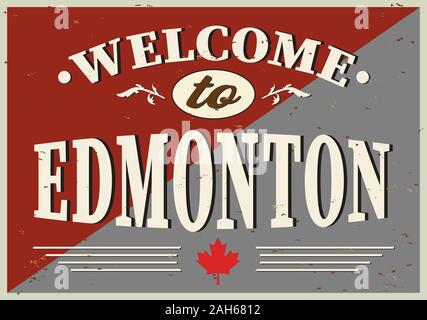 Benvenuto a Edmonton in Canada il vecchio segno su sfondo bianco Illustrazione Vettoriale