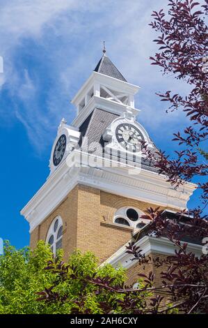 Dillon, Montana - Luglio 23, 2014: La Torre dell'orologio del Beaverhead County Courthouse sorge sopra gli alberi Foto Stock