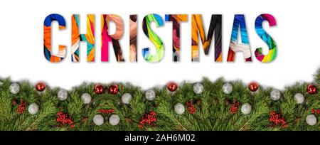 Borse per lo shopping Happy New Year. Giorno di Natale Fashion Design 2020. Banner design del giorno di Natale. Nuovo anno 2020. Moda tessuto per donne Foto Stock