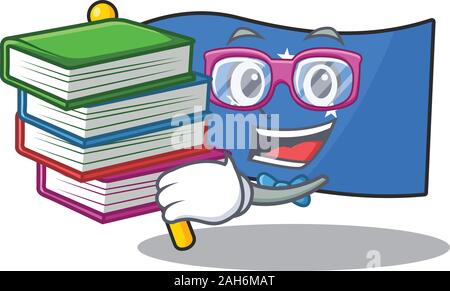 Smart studente bandiera micronesia scorrere mascotte cartoon con libro Illustrazione Vettoriale