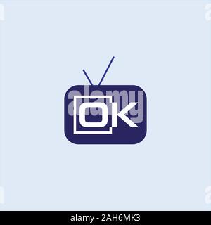 OK TV Logo Design Template, Icona TV, blu scuro, Online canale TV Live Streaming, società di intrattenimento, Progetto vettoriale EPS 10 Illustrazione Vettoriale