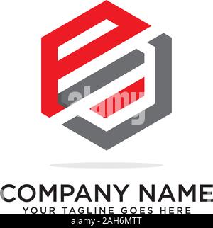 Pj logo esagonale vettore, monogramma modello di logo Illustrazione Vettoriale